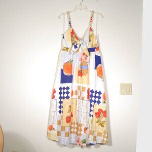 NWT CAROLINE CONSTAS TIE FRONT FRENCH FRUIT MIDI DRESS, MEDIUM